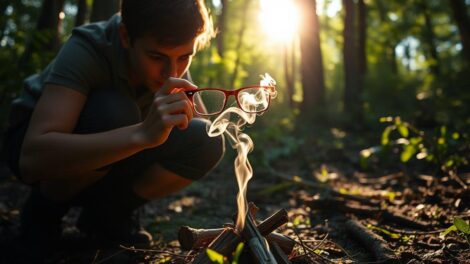 membuat api dengan sinar matahari menggunakan lensa