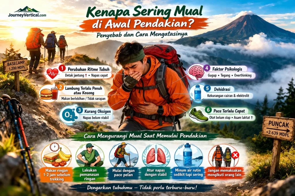pendaki mengalami mual di awal pendakian